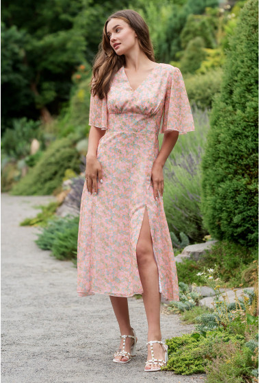 Персиковое удлиненное платье шифон. Maritel. Изображенние 5