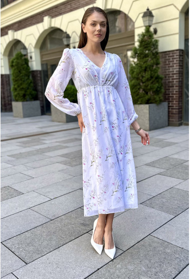 Молочное платье шифон с драпировкой. Maritel. Изображенние 2