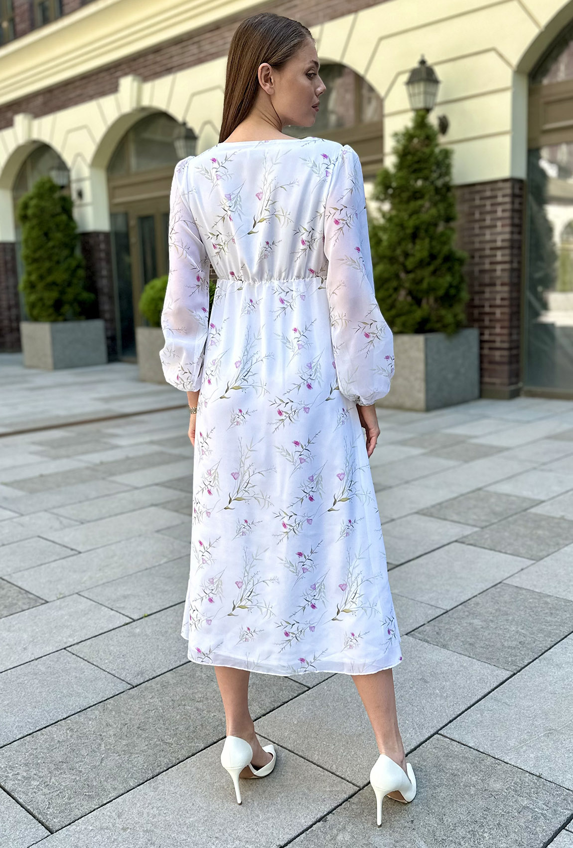 Молочное платье шифон с драпировкой —  675208. Maritel. Изображенние 2