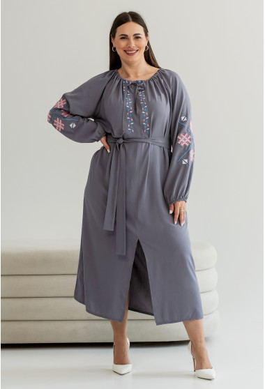 Графитовое платье с вышивкой Украина. Maritel. Изображенние 5