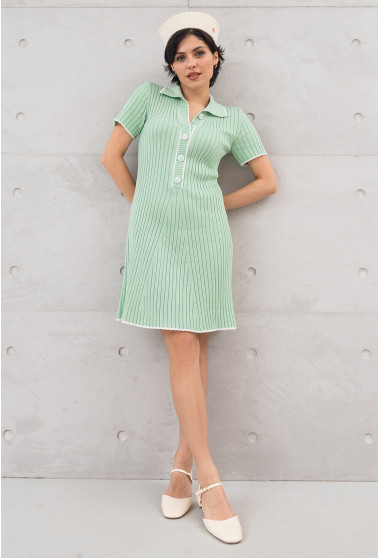 Оливкова вкорочена сукня в'язка з гудзиками. Maritel. Зображення 4