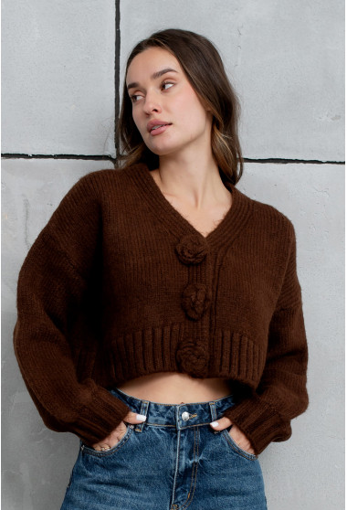 Шоколадний кардиган з квітками. Maritel. Зображення 3