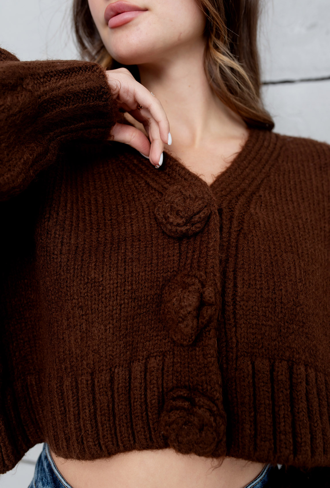 Шоколадний кардиган з квітками —  721791. Maritel. Зображення 4