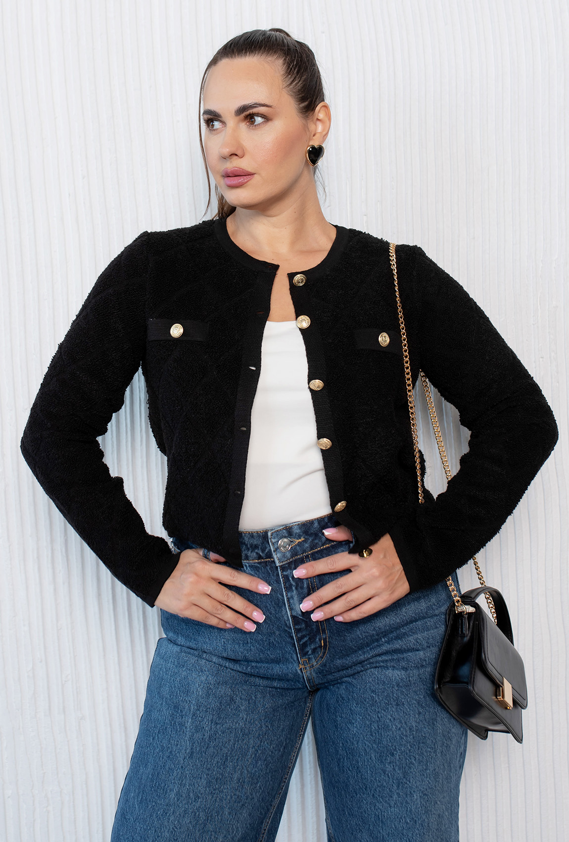 Черная вязаная кофта с пуговицами —  518354. Maritel