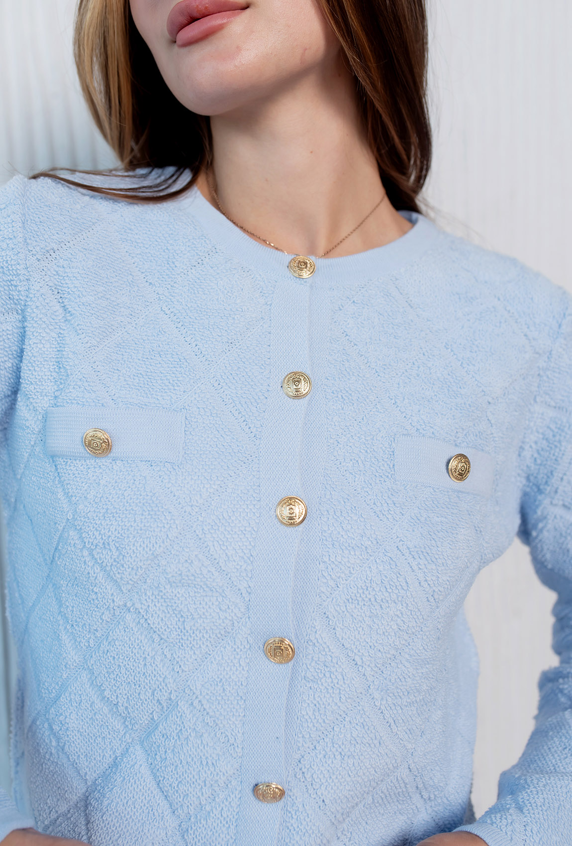 Голубая вязаная кофта с пуговицами —  299751. Maritel. Изображенние 3