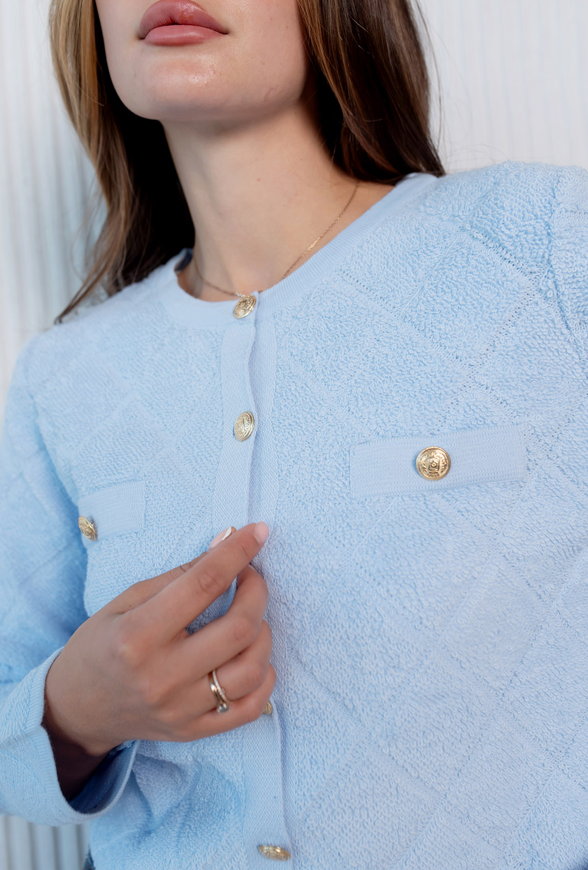 Голубая вязаная кофта с пуговицами —  299751. Maritel. Изображенние 4