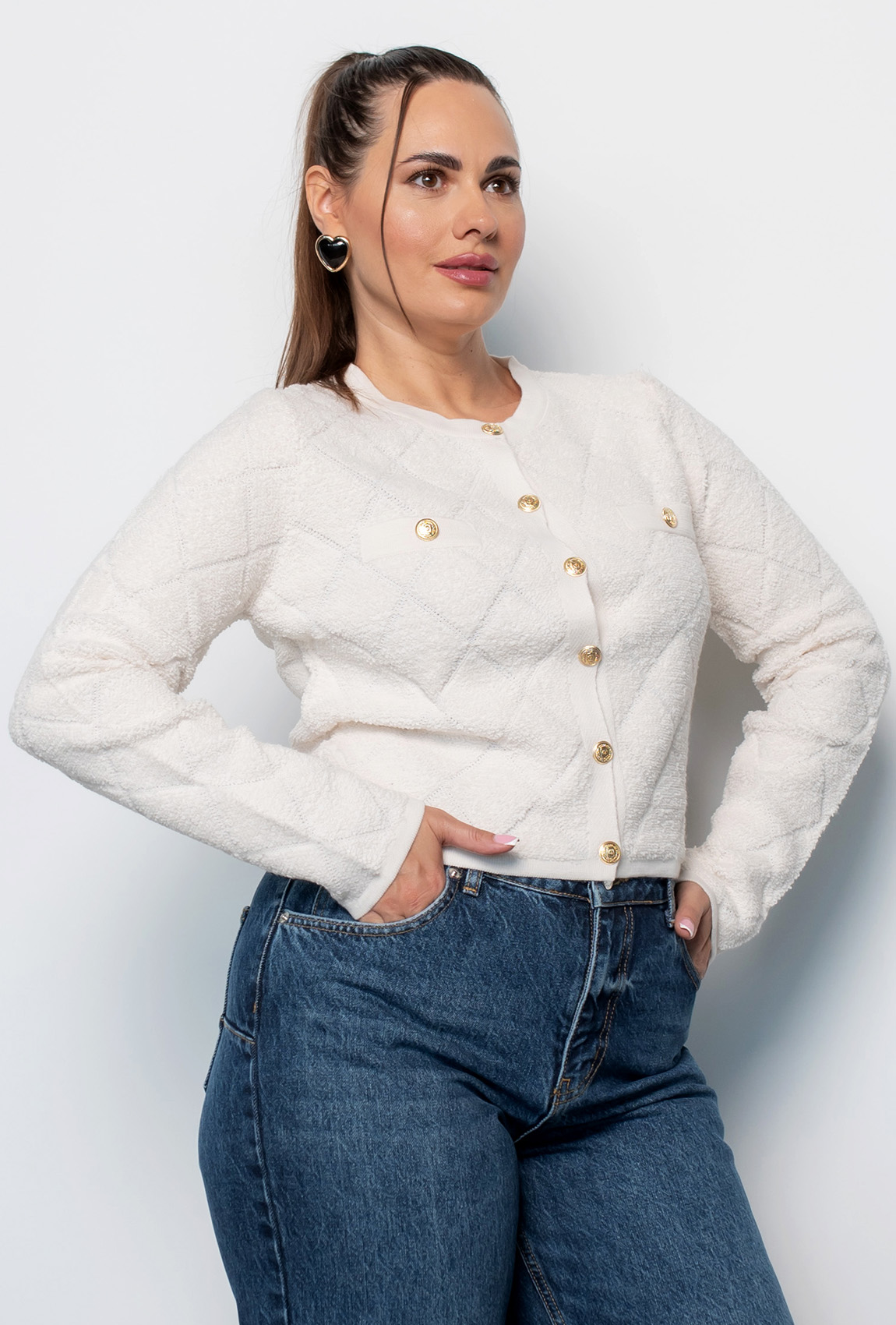 Молочная вязаная кофта с пуговицами. —  133586. Maritel