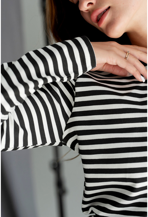 Лонгслив белый в черную полоску — 400389. Maritel. Изображенние 2 Лонгслив белый в черную полоску — 400389. Maritel. Изображенние 2