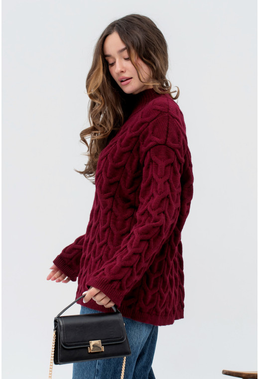 Бордовый вязаный свитер коса — 114159. Maritel. Изображенние 1 Бордовый вязаный свитер коса — 114159. Maritel. Изображенние 1