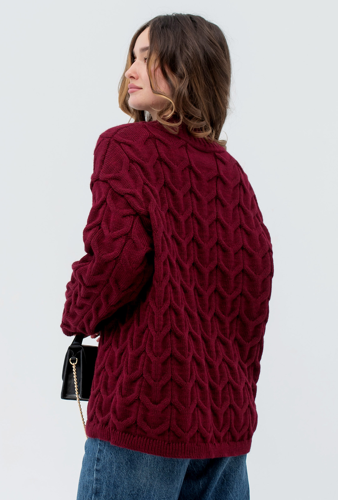 Бордовий в'язаний светр коса —  114159. Maritel. Зображення 2