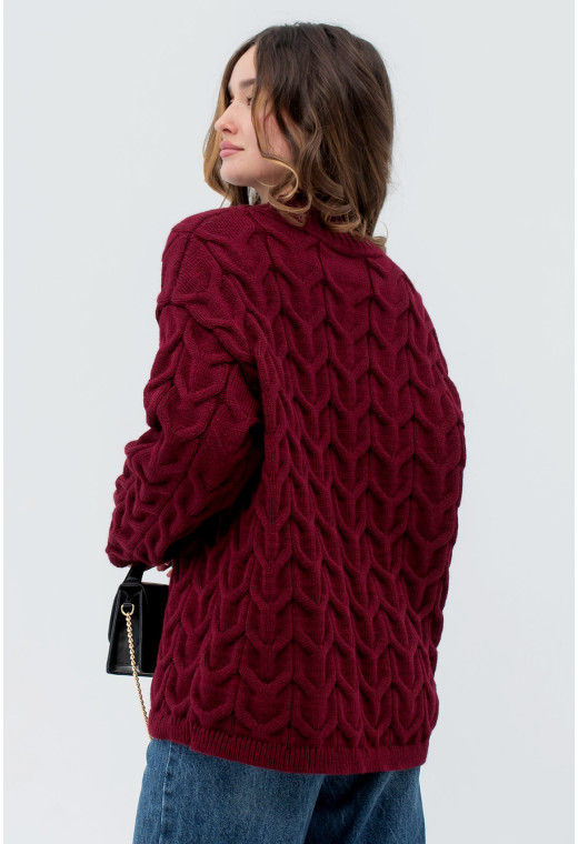 Бордовый вязаный свитер коса — 114159. Maritel. Изображенние 2 Бордовый вязаный свитер коса — 114159. Maritel. Изображенние 2
