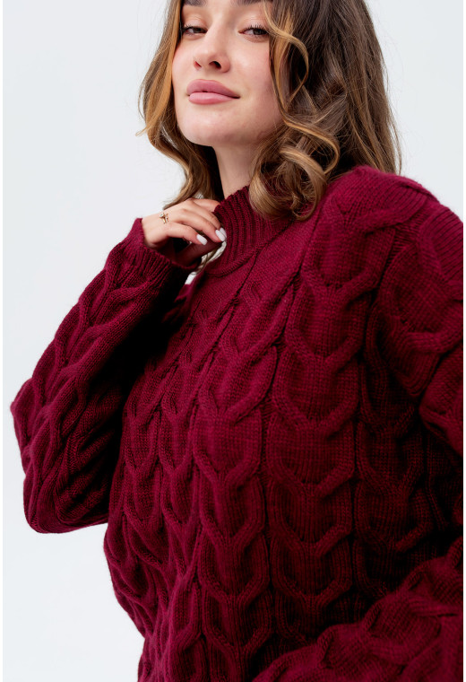 Бордовый вязаный свитер коса — 114159. Maritel. Изображенние 3 Бордовый вязаный свитер коса — 114159. Maritel. Изображенние 3