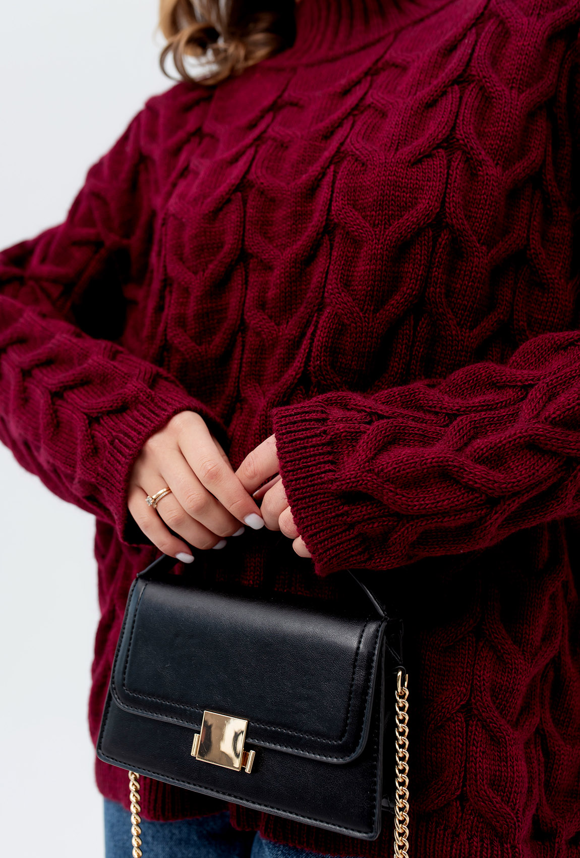 Бордовий в'язаний светр коса —  114159. Maritel. Зображення 5