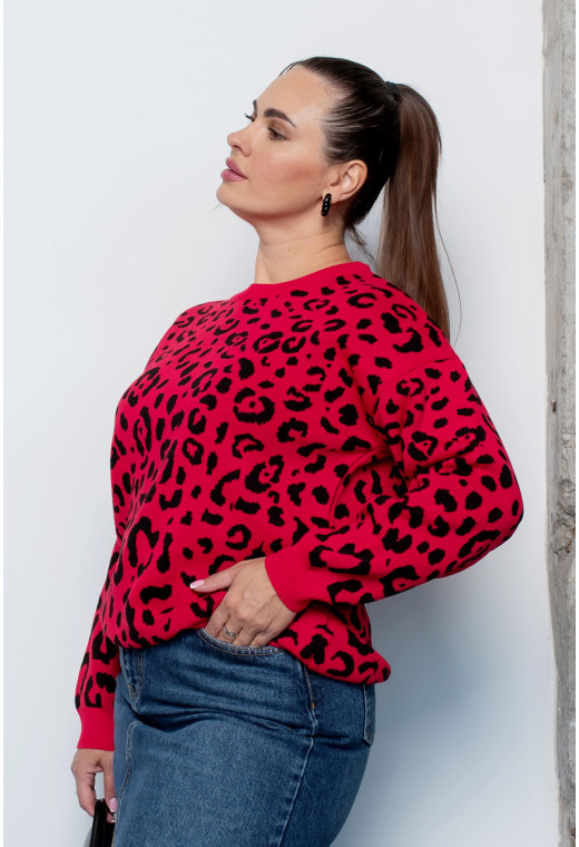 Свитер вязаный красный леопард — 499312. Maritel. Изображенние 1 Свитер вязаный красный леопард — 499312. Maritel. Изображенние 1