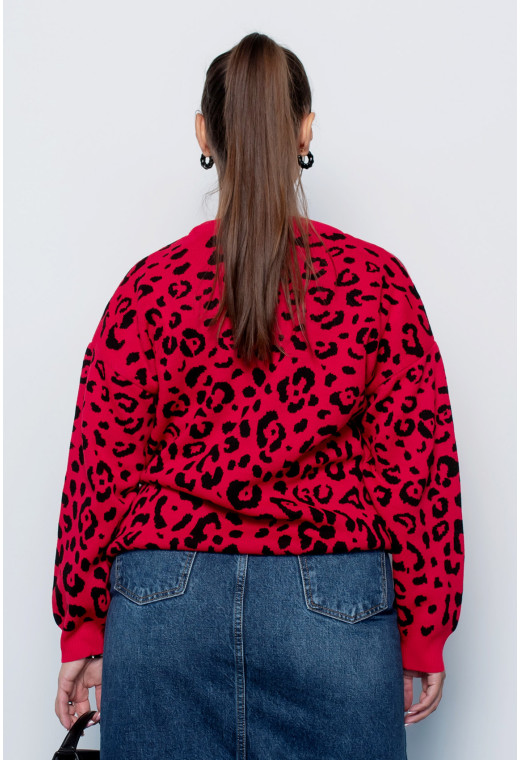 Свитер вязаный красный леопард — 499312. Maritel. Изображенние 2 Свитер вязаный красный леопард — 499312. Maritel. Изображенние 2