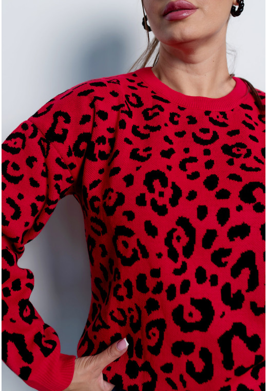 Свитер вязаный красный леопард — 499312. Maritel. Изображенние 3 Свитер вязаный красный леопард — 499312. Maritel. Изображенние 3