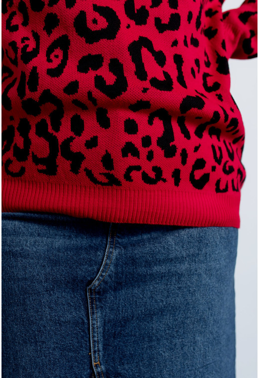 Свитер вязаный красный леопард — 499312. Maritel. Изображенние 4 Свитер вязаный красный леопард — 499312. Maritel. Изображенние 4