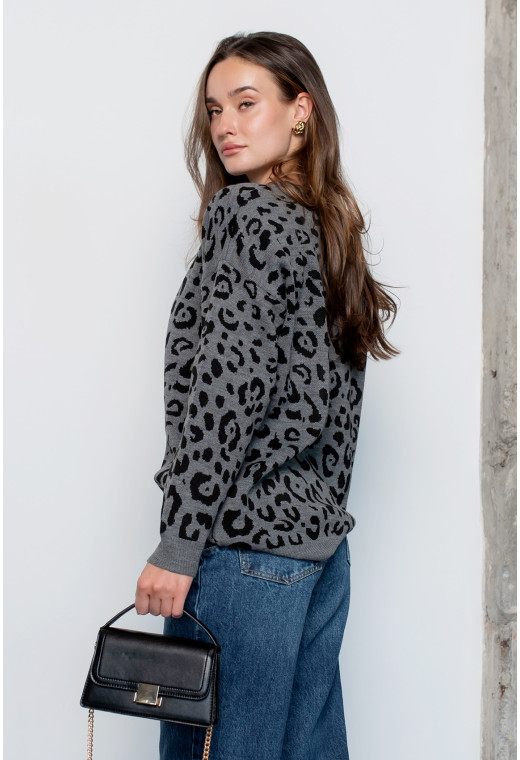 Свитер вязаный серый леопард — 713425. Maritel. Изображенние 1 Свитер вязаный серый леопард — 713425. Maritel. Изображенние 1