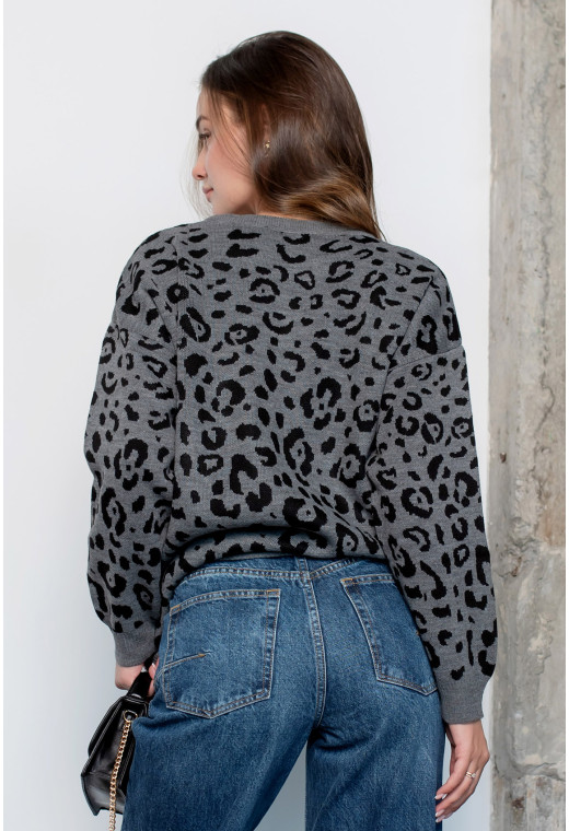 Свитер вязаный серый леопард — 713425. Maritel. Изображенние 2 Свитер вязаный серый леопард — 713425. Maritel. Изображенние 2