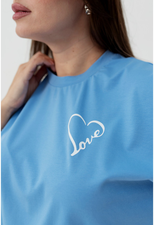 Блакитна футболка Love з серцем — 377099. Maritel. Зображення 3 Блакитна футболка Love з серцем — 377099. Maritel. Зображення 3