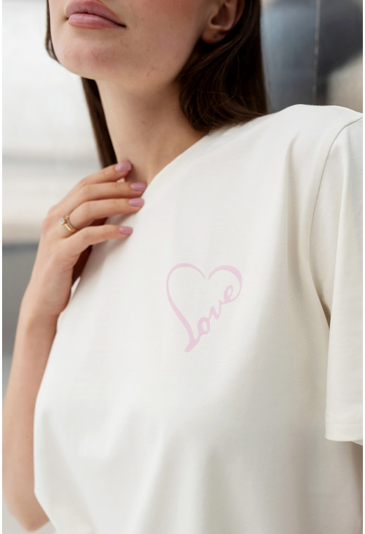 Молочна футболка Love з серцем — 143147 . Maritel. Зображення 5 Молочна футболка Love з серцем — 143147 . Maritel. Зображення 5