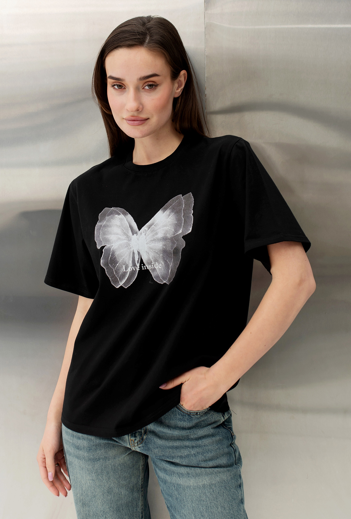 Черная футболка бабочка — 604044. Maritel Черная футболка бабочка — 604044. Maritel