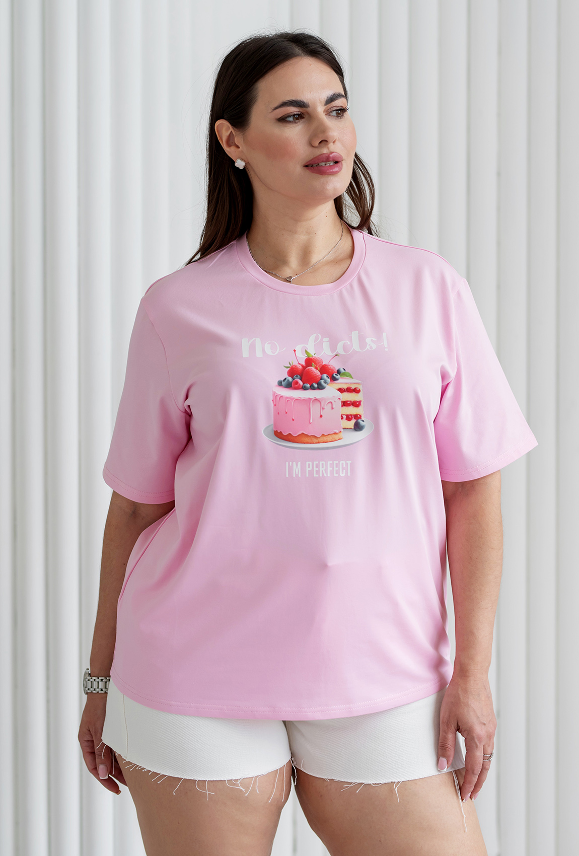 Розовая футболка No diets —  569590. Maritel