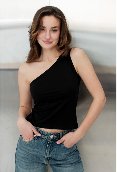 Черная майка на одно плечо. Maritel. Изображенние 4