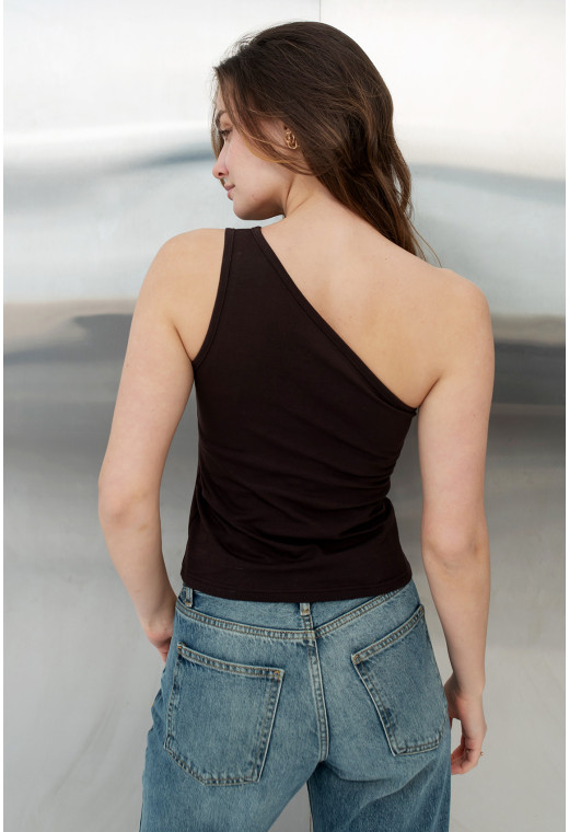 Шоколадная майка на одно плечо — 344479. Maritel. Изображенние 1 Шоколадная майка на одно плечо — 344479. Maritel. Изображенние 1