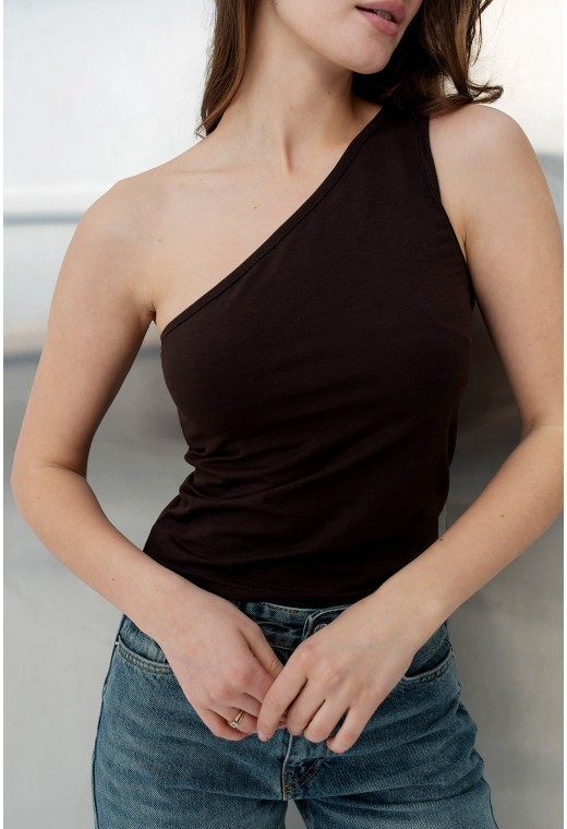 Шоколадная майка на одно плечо — 344479. Maritel. Изображенние 3 Шоколадная майка на одно плечо — 344479. Maritel. Изображенние 3