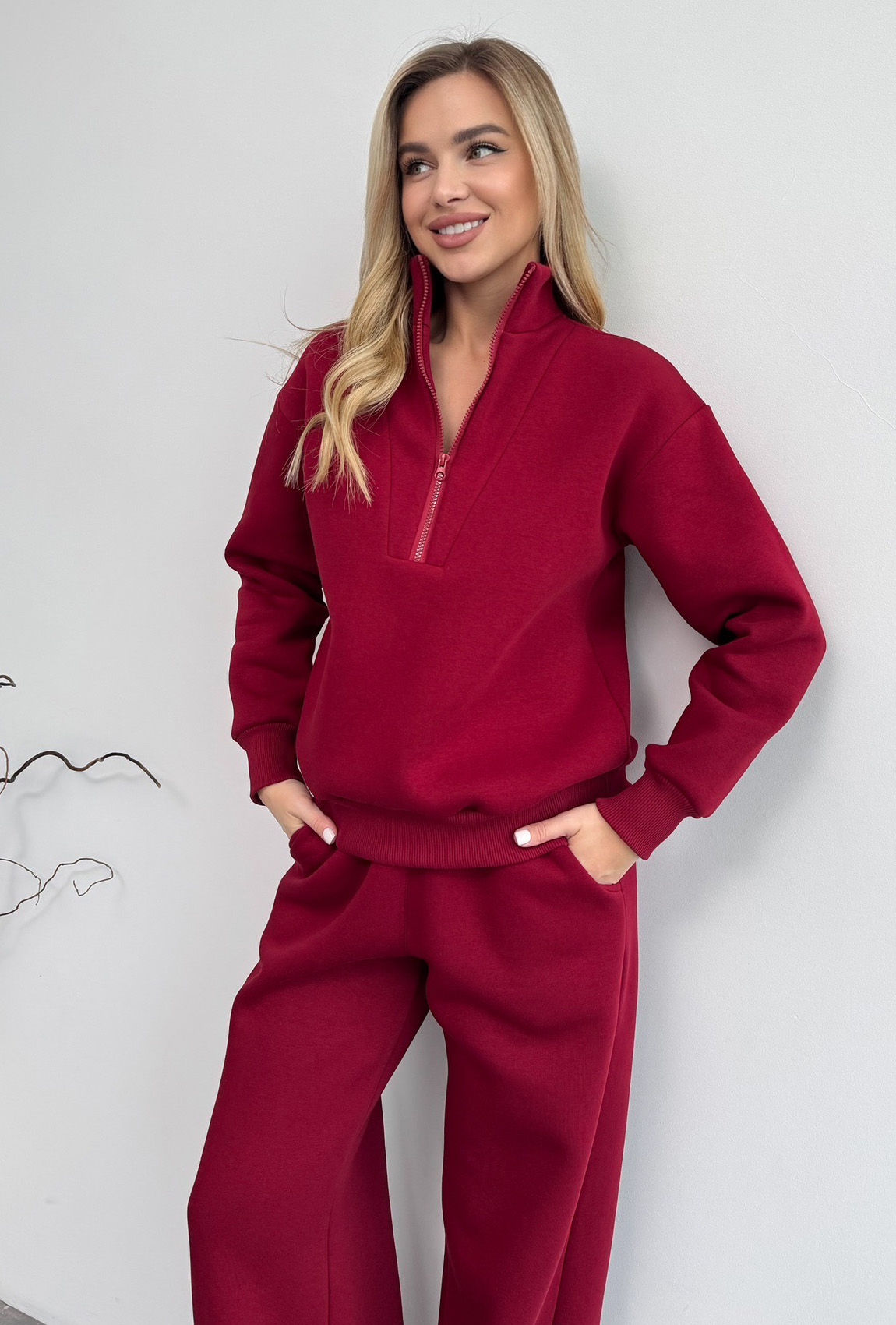 Бордовий костюм футер зі стійкою —  258930. Maritel. Зображення 3