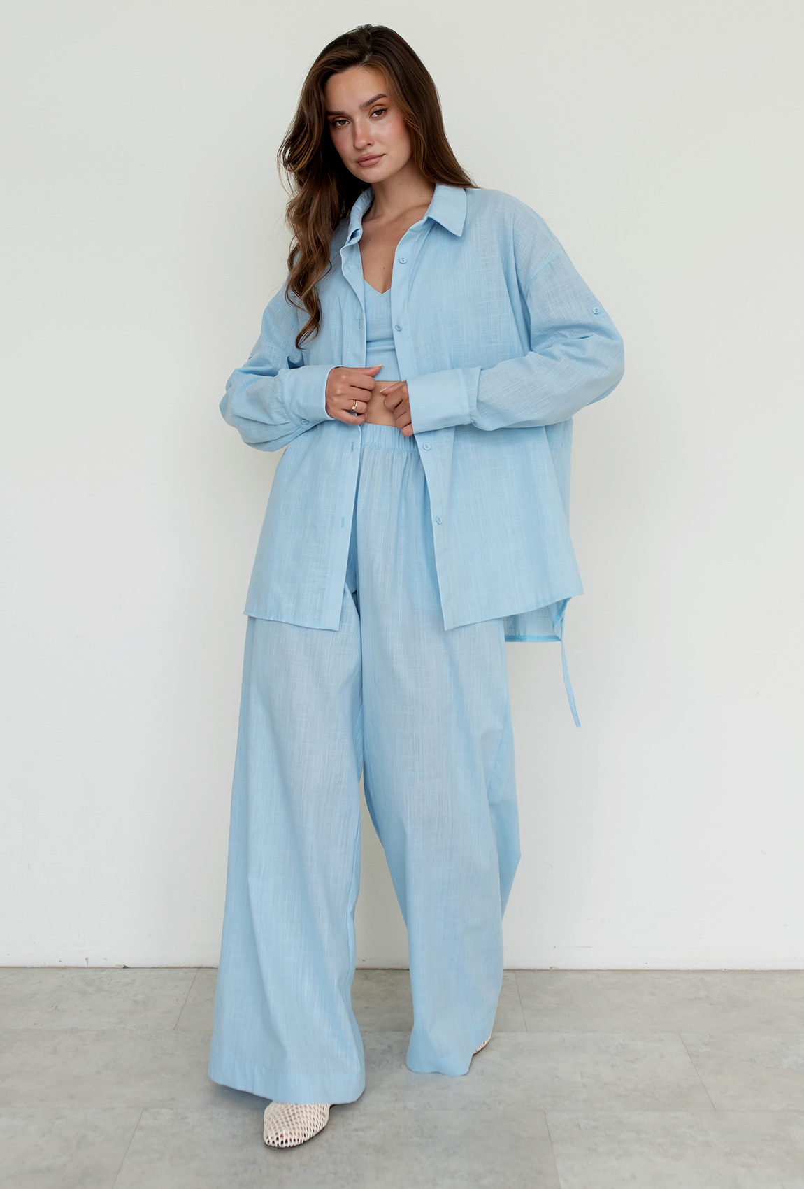 Блакитний лляний костюм  —  812851. Maritel