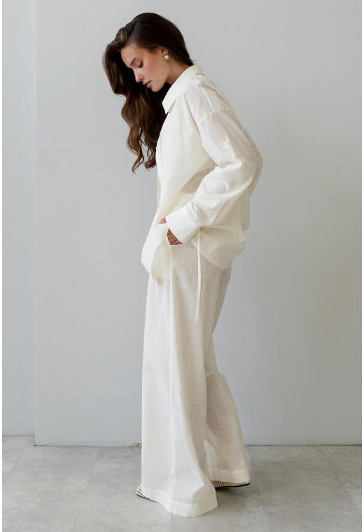 Молочный льняной костюм — 177601. Maritel. Изображенние 1 Молочный льняной костюм — 177601. Maritel. Изображенние 1