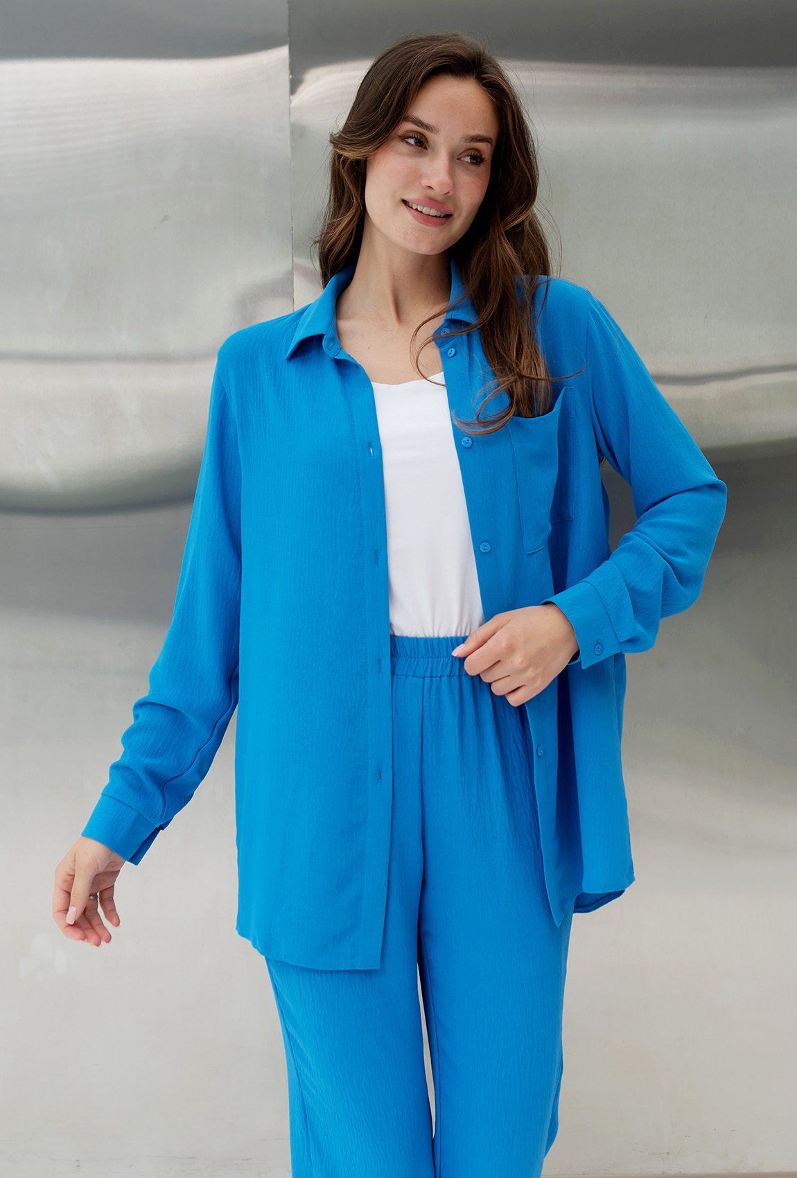 Синьо-блакитний костюм жатка —  852510. Maritel. Зображення 3