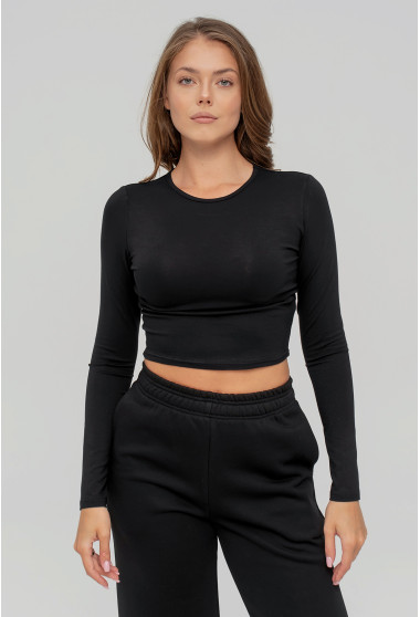 Чорний вкорочений віскозний лонгслів. Maritel. Зображення 1