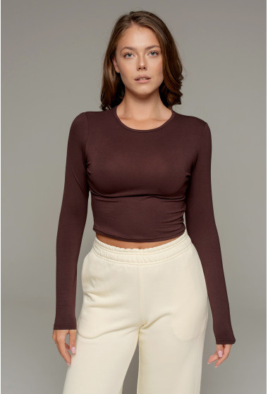 Шоколадний вкорочений віскозний лонгслів. Maritel. Зображення 2