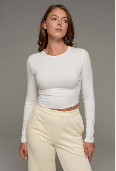 Молочний вкорочений віскозний лонгслів. Maritel. Зображення 12 Молочний вкорочений віскозний лонгслів. Maritel. Зображення 12