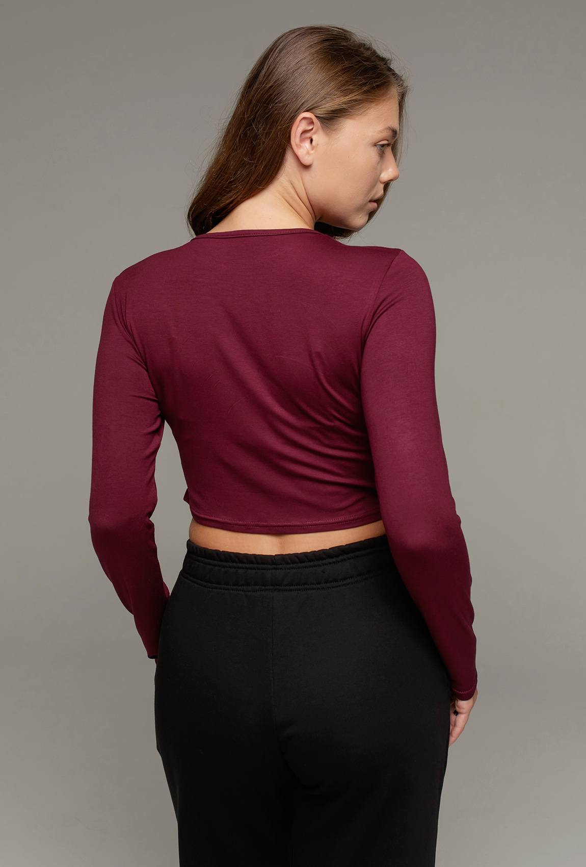 Вишнений вкорочений віскозний лонгслів —  907866. Maritel. Зображення 1