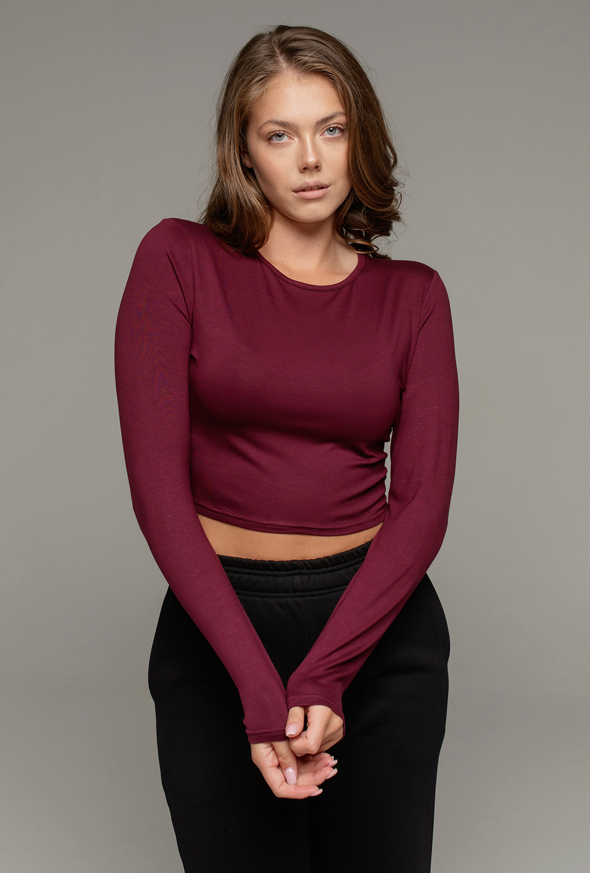 Вишнений вкорочений віскозний лонгслів —  907866. Maritel. Зображення 2