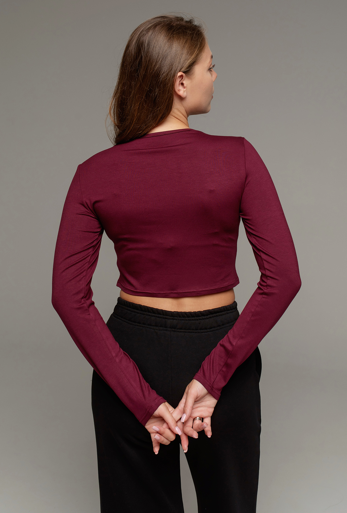 Вишнений вкорочений віскозний лонгслів —  907866. Maritel. Зображення 3