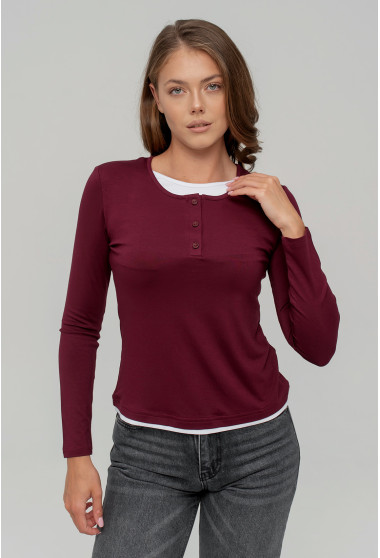 Вишневый вискозный лонгслив с пуговицами. Maritel. Изображенние 1