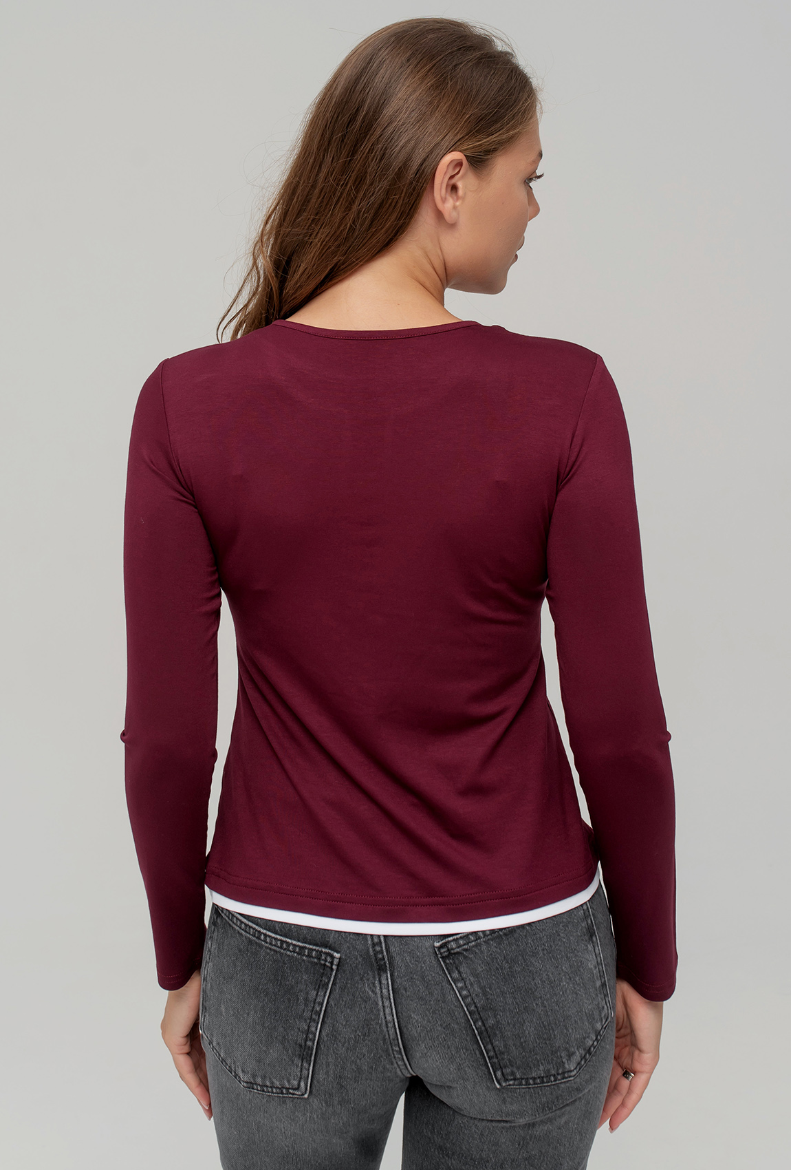 Вишневый вискозный лонгслив с пуговицами —  758034. Maritel. Изображенние 1