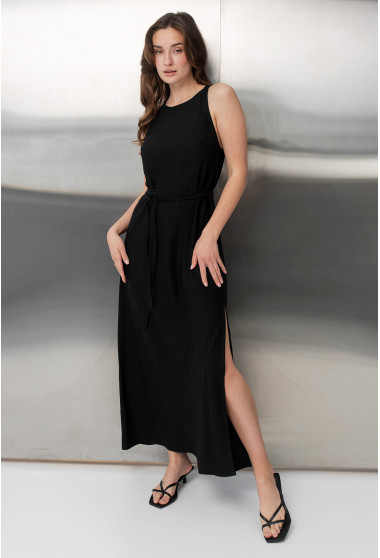 Черный льняной сарафан с поясом. Maritel. Изображенние 10