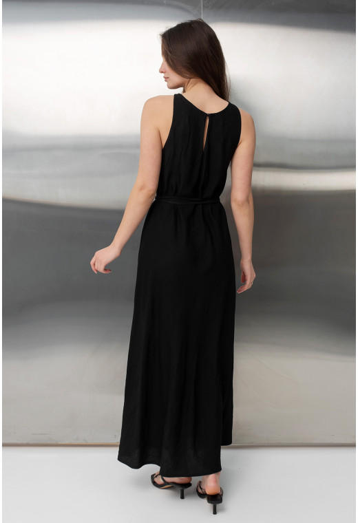 Чорний лляний сарафан з поясом. Maritel. Зображення 2 Чорний лляний сарафан з поясом. Maritel. Зображення 2