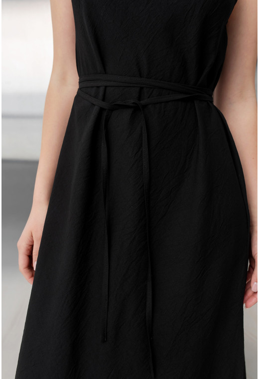 Чорний лляний сарафан з поясом. Maritel. Зображення 4 Чорний лляний сарафан з поясом. Maritel. Зображення 4