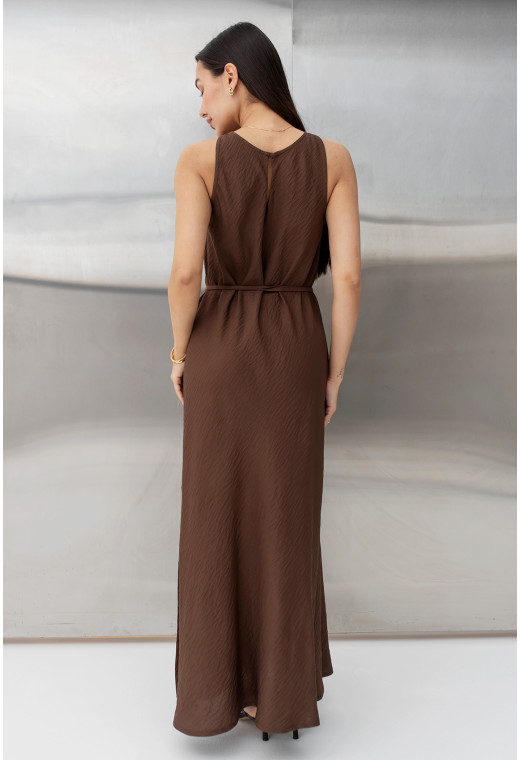 Шоколадний лляний сарафан з поясом — 175826. Maritel. Зображення 2 Шоколадний лляний сарафан з поясом — 175826. Maritel. Зображення 2