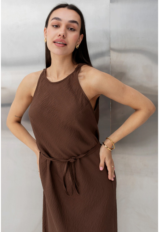 Шоколадний лляний сарафан з поясом — 175826. Maritel. Зображення 3 Шоколадний лляний сарафан з поясом — 175826. Maritel. Зображення 3