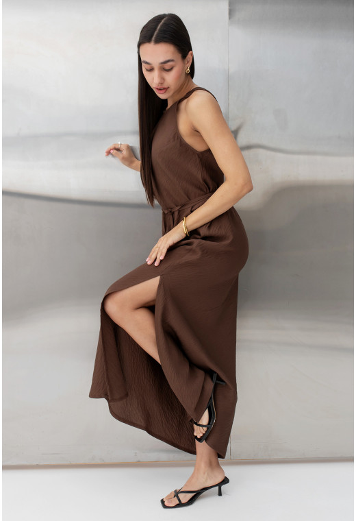 Шоколадний лляний сарафан з поясом — 175826. Maritel. Зображення 5 Шоколадний лляний сарафан з поясом — 175826. Maritel. Зображення 5