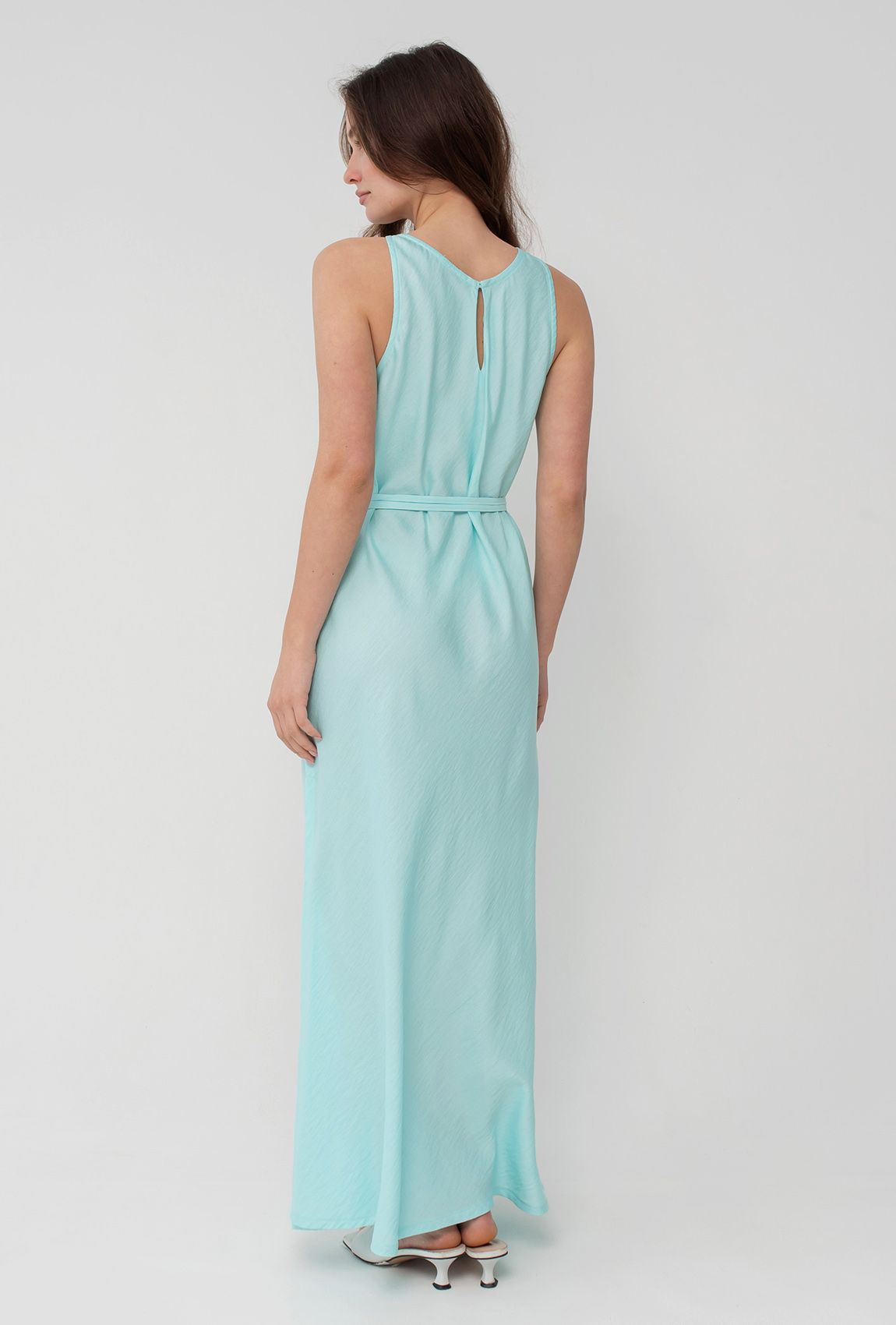 Льняной сарафан с поясом цвет тиффани —  380834. Maritel. Изображенние 2
