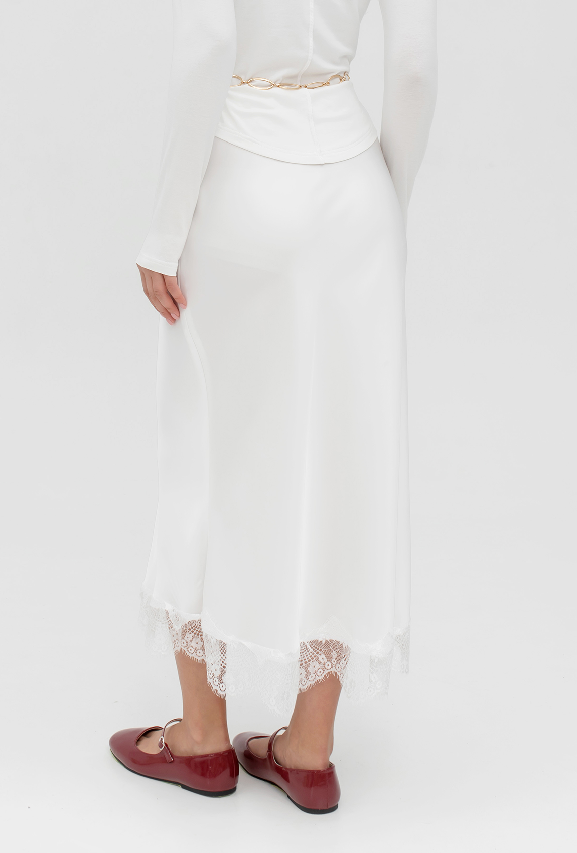 Молочная атласная юбка с кружевом —  337622. Maritel. Изображенние 3